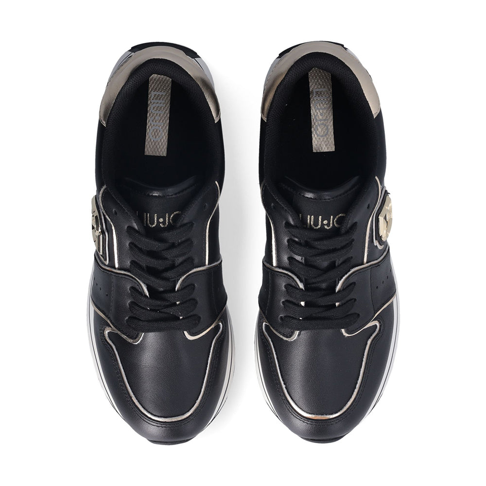 Sneakers Platform Donna LIU JO Maxi Wonder 85 in Pelle Nera con Inserti Laminati Oro