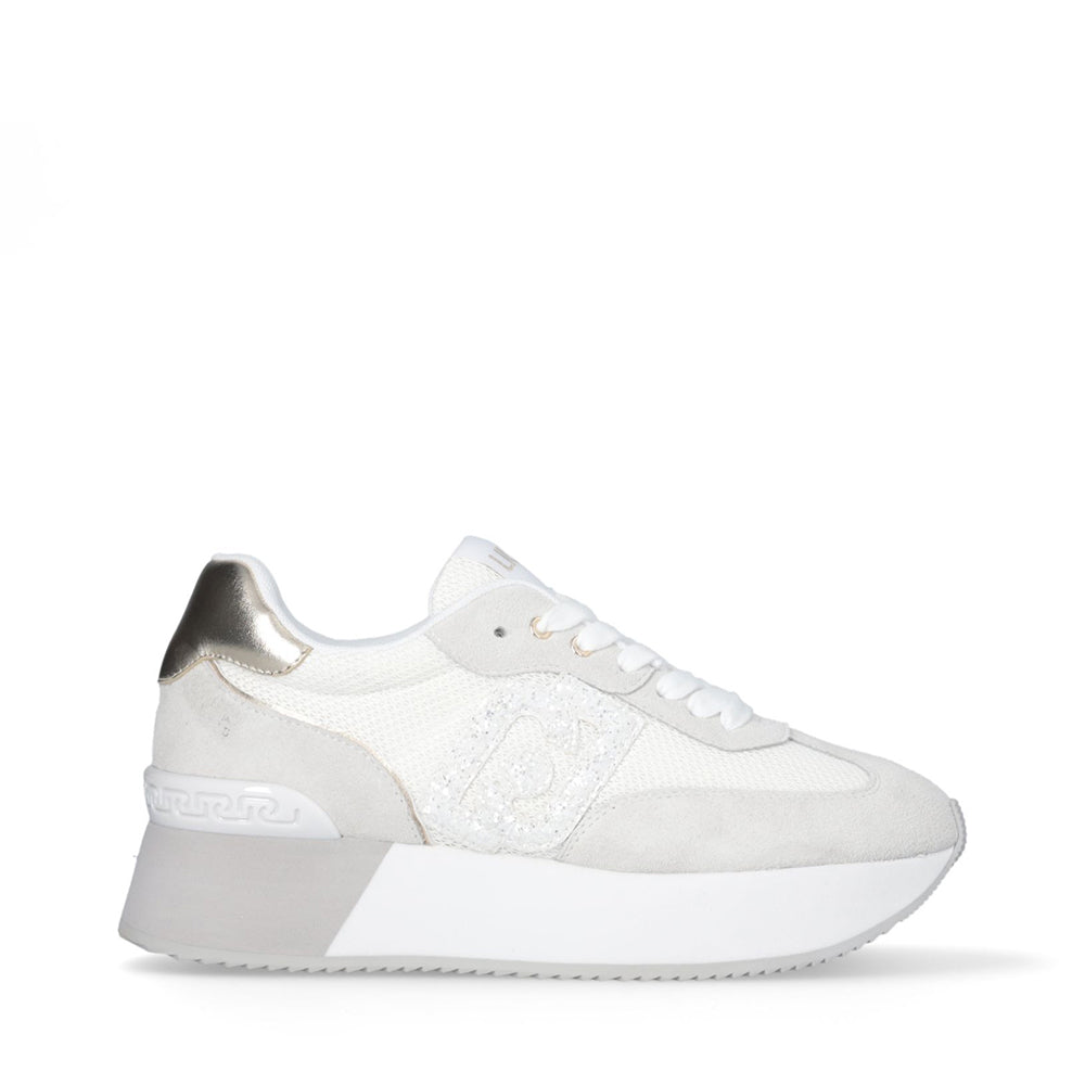 LIU JO Dreamy 02
Plateau Sneaker aus Wildleder und Mesh mit Glitter Purity Light Gold Logo