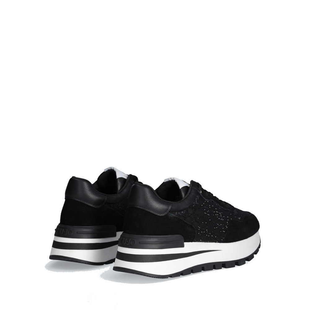 Scarpe Donna LIU JO Amazing 20 Sneakers Platform in Suede e Canvas Nera con Strass