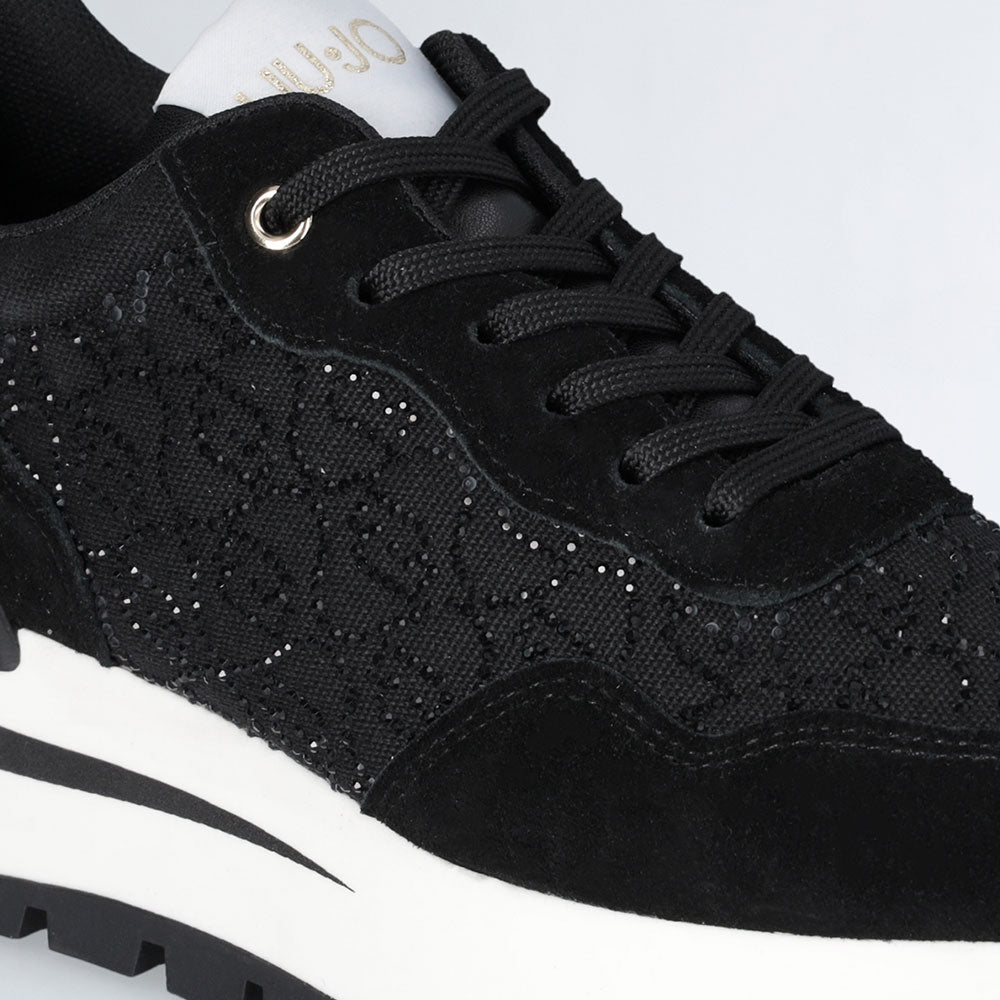 Scarpe Donna LIU JO Amazing 20 Sneakers Platform in Suede e Canvas Nera con Strass