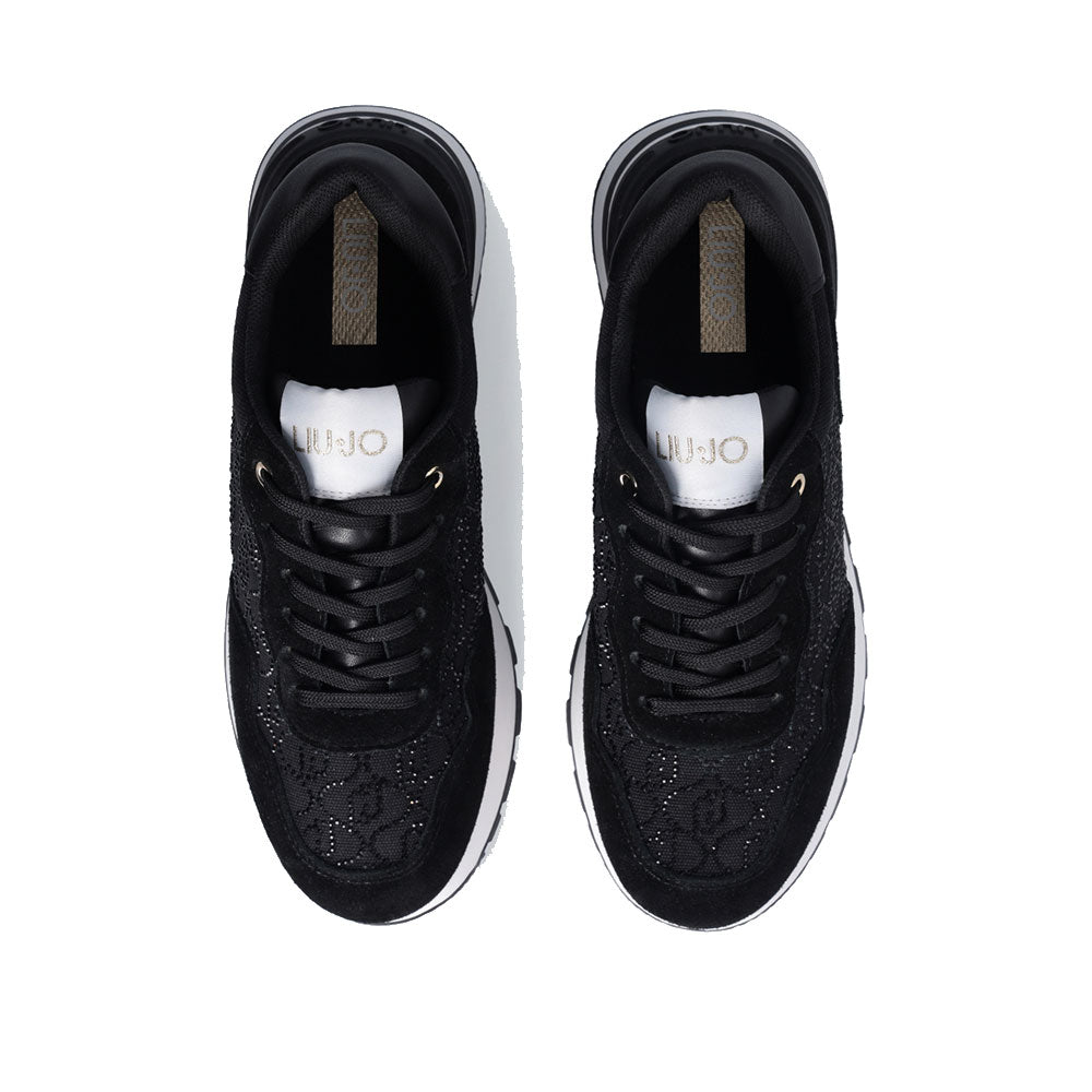 Scarpe Donna LIU JO Amazing 20 Sneakers Platform in Suede e Canvas Nera con Strass