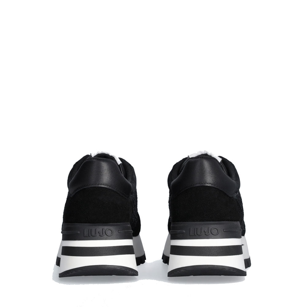 Scarpe Donna LIU JO Amazing 20 Sneakers Platform in Suede e Canvas Nera con Strass