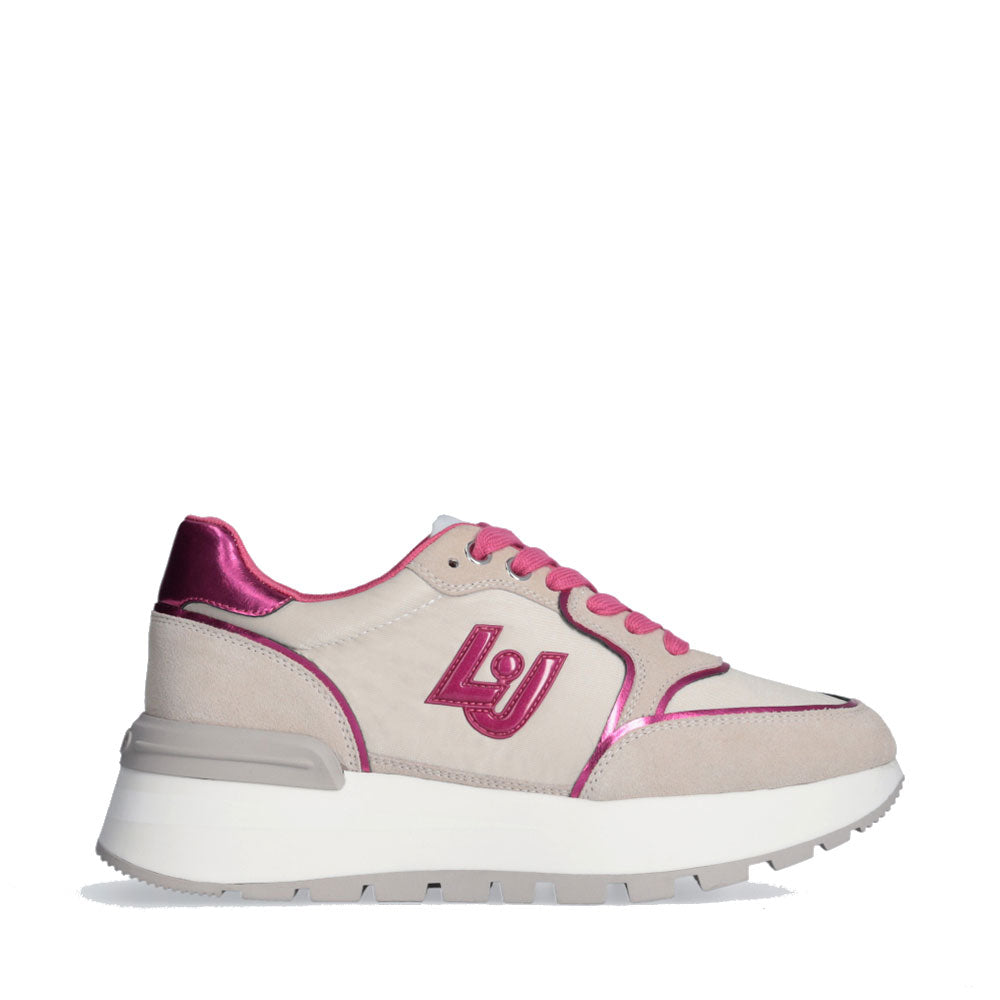 LIU JO Amazing 25 
Plateau-Sneaker aus Wildleder und Nylon in Beige und Fuxia
