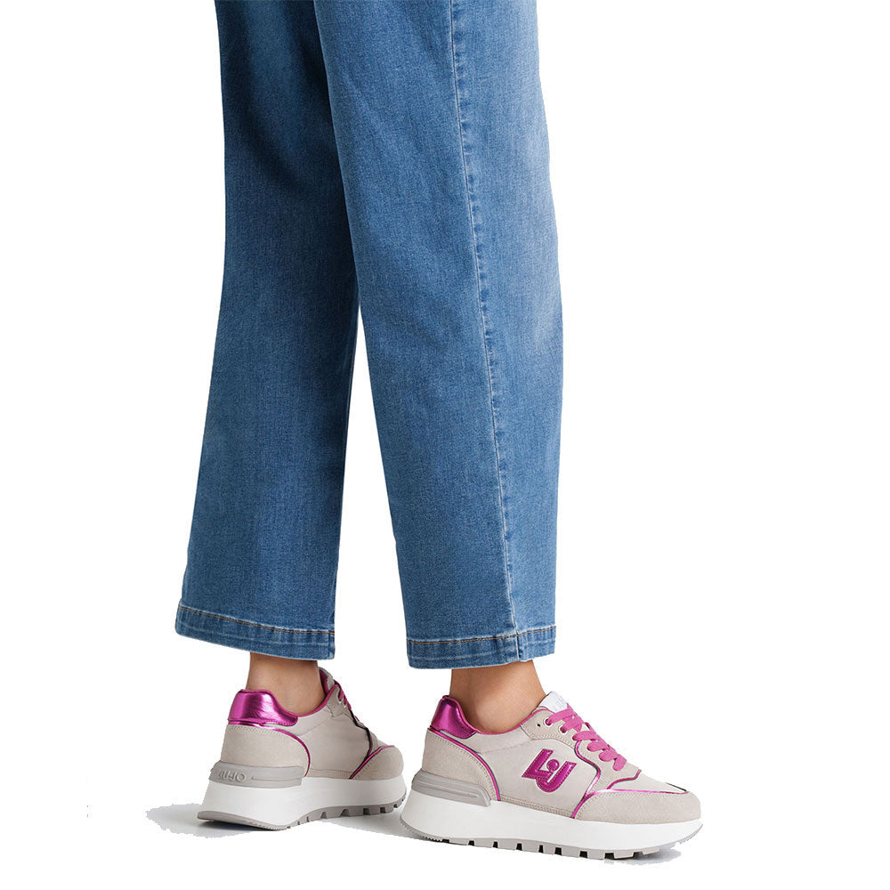 LIU JO Amazing 25 
Plateau-Sneaker aus Wildleder und Nylon in Beige und Fuxia