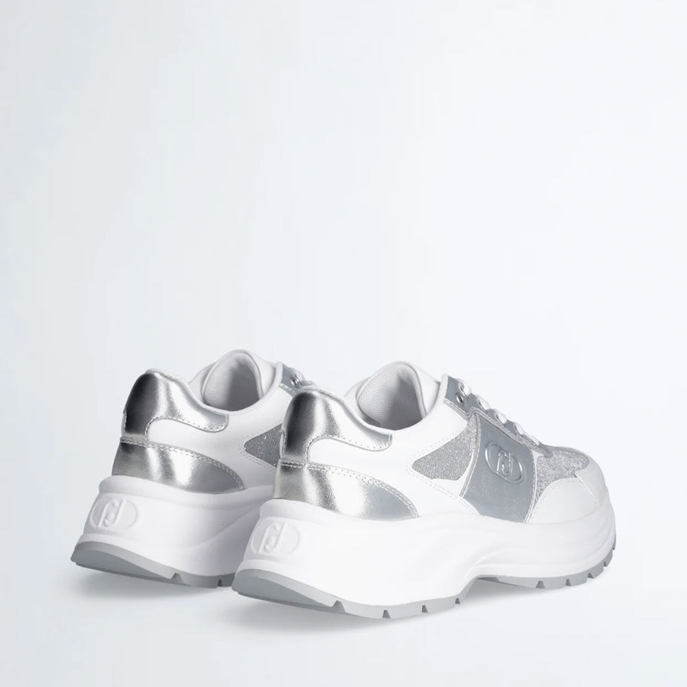 Sneakers Running LIU JO Eva 20 in Pelle Bianca e Lurex Argento