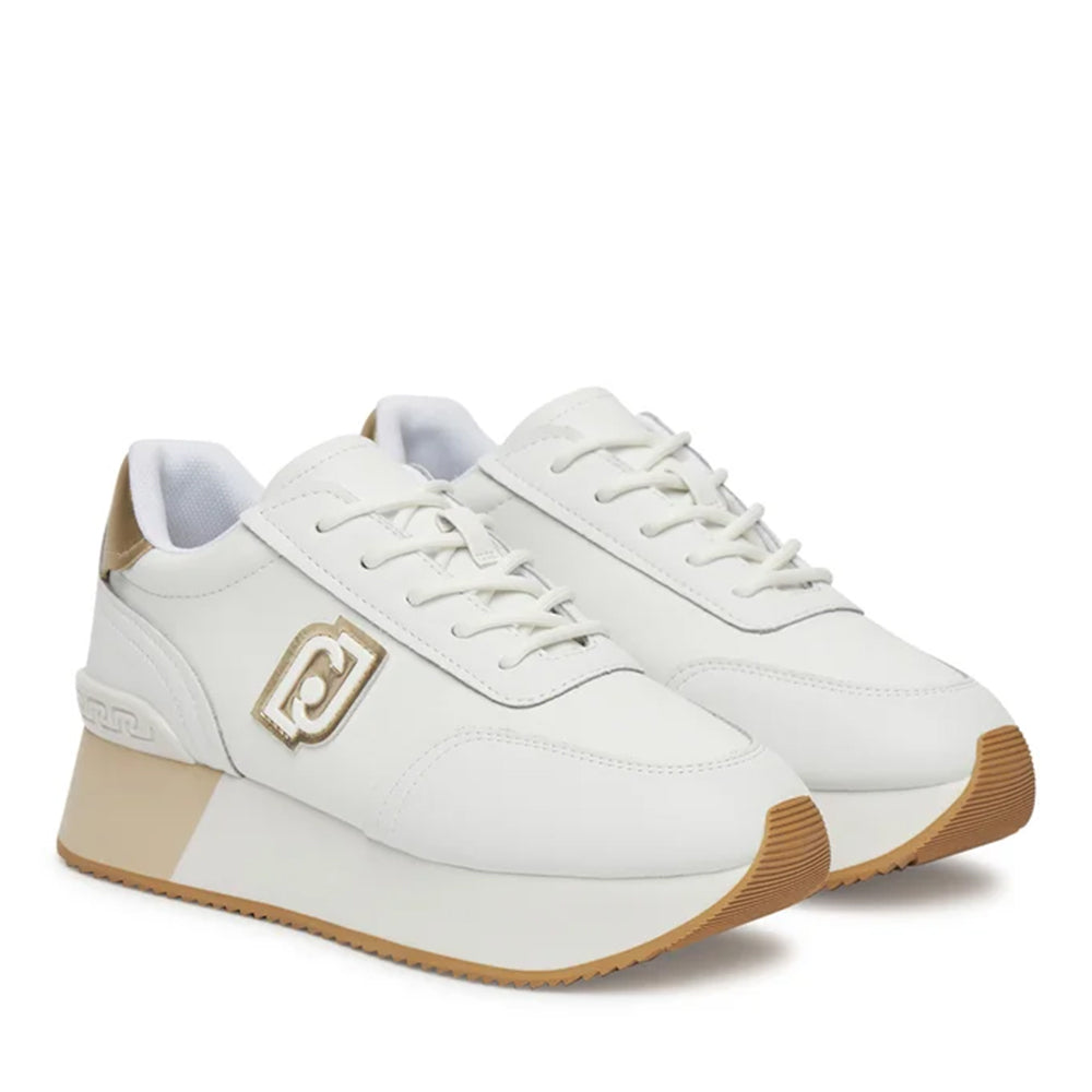 LIU JO Dreamy 08
Plateau-Sneaker aus elfenbeinfarbenem Leder mit goldlaminierten Einsätzen