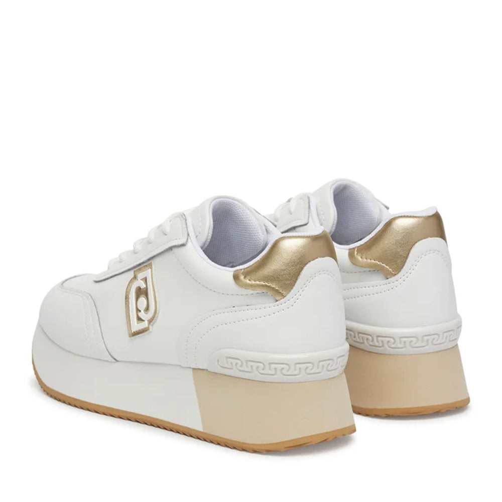 LIU JO Dreamy 08
Plateau-Sneaker aus elfenbeinfarbenem Leder mit goldlaminierten Einsätzen