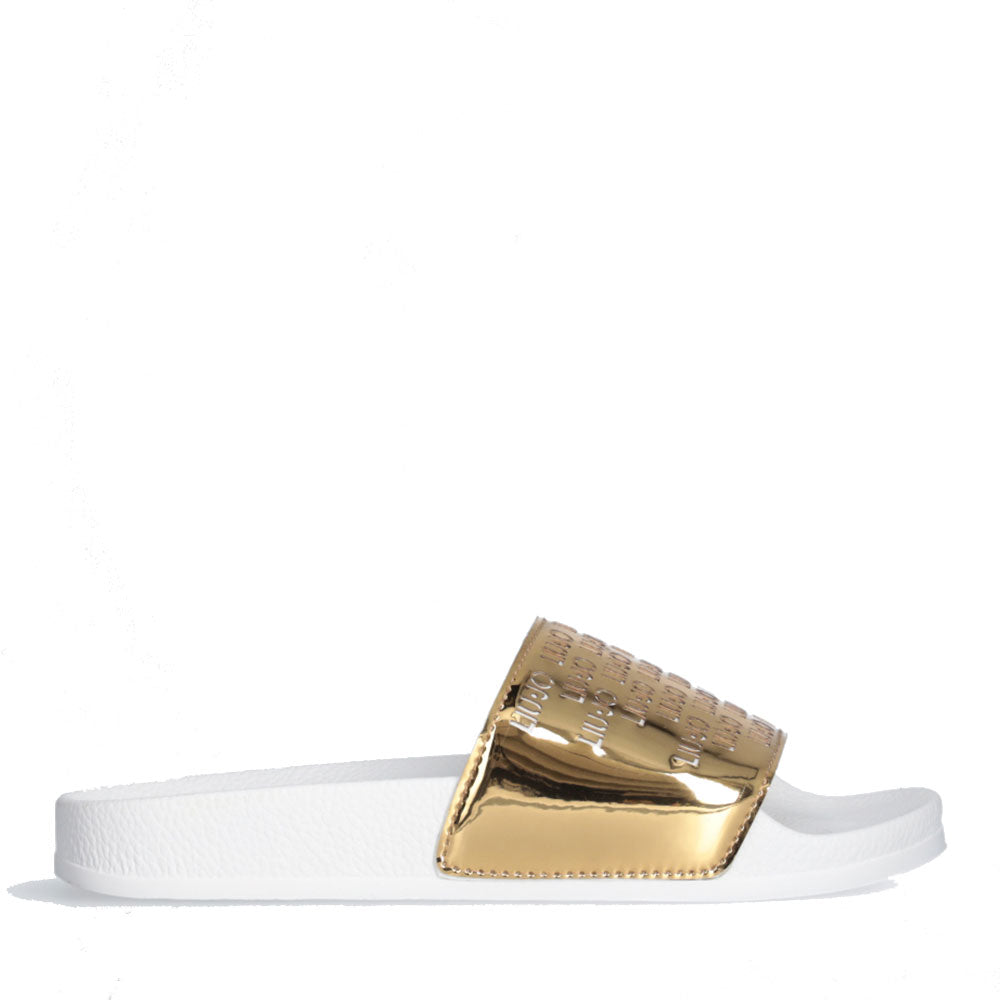 LIU JO Kos 18 Damen-Gummi-Slipper mit laminiertem Band in Hellgold
