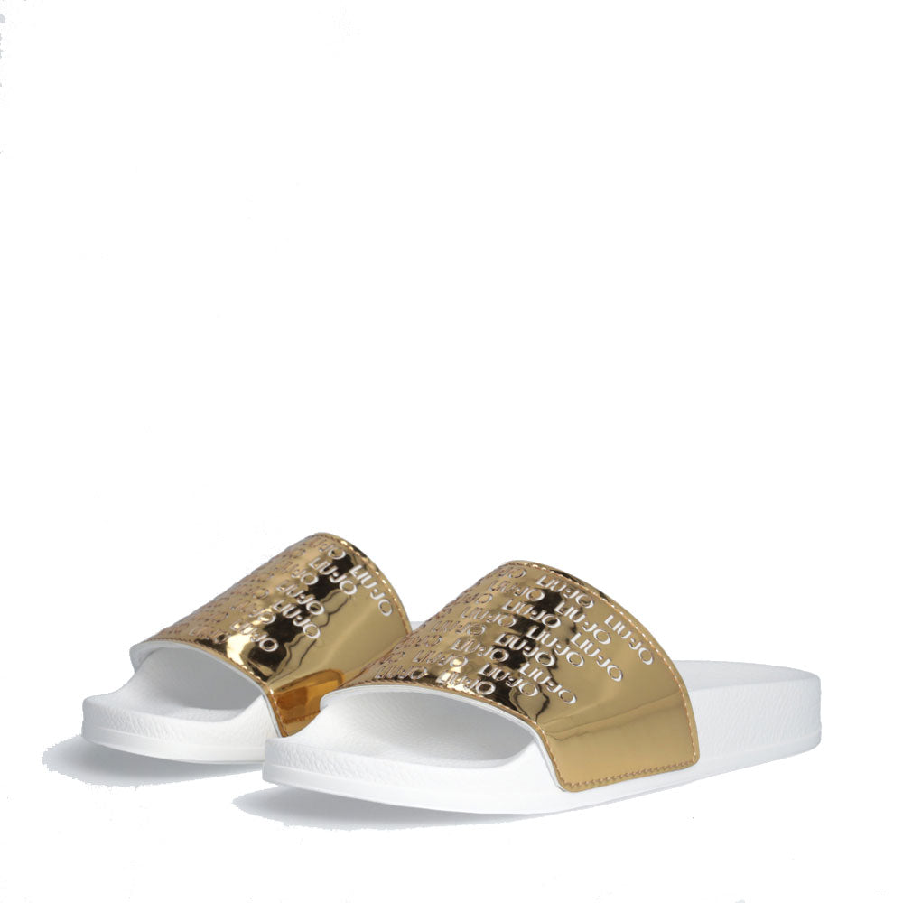 LIU JO Kos 18 Damen-Gummi-Slipper mit laminiertem Band in Hellgold