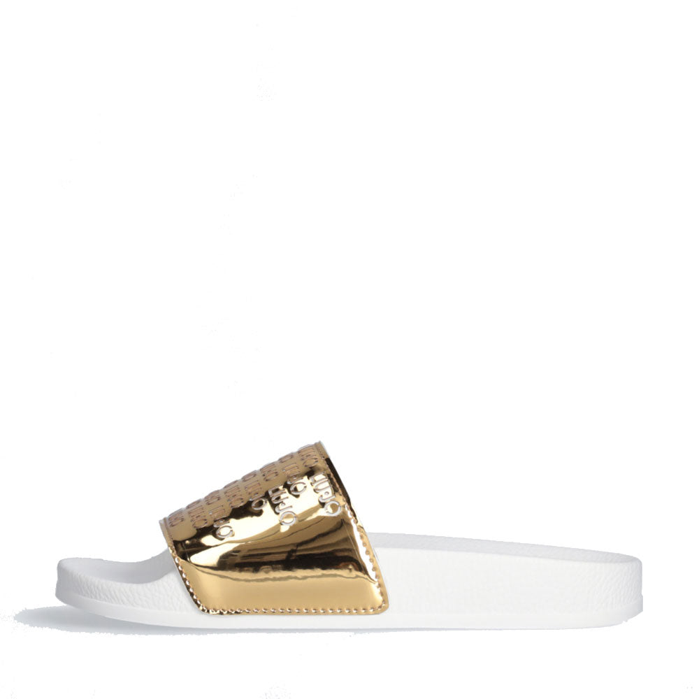 LIU JO Kos 18 Damen-Gummi-Slipper mit laminiertem Band in Hellgold
