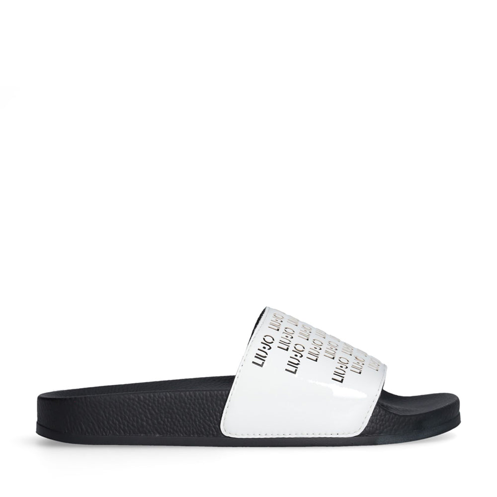 LIU JO Damen-Slipper aus Gummi mit Logoband Kos 18, Weiß und Schwarz