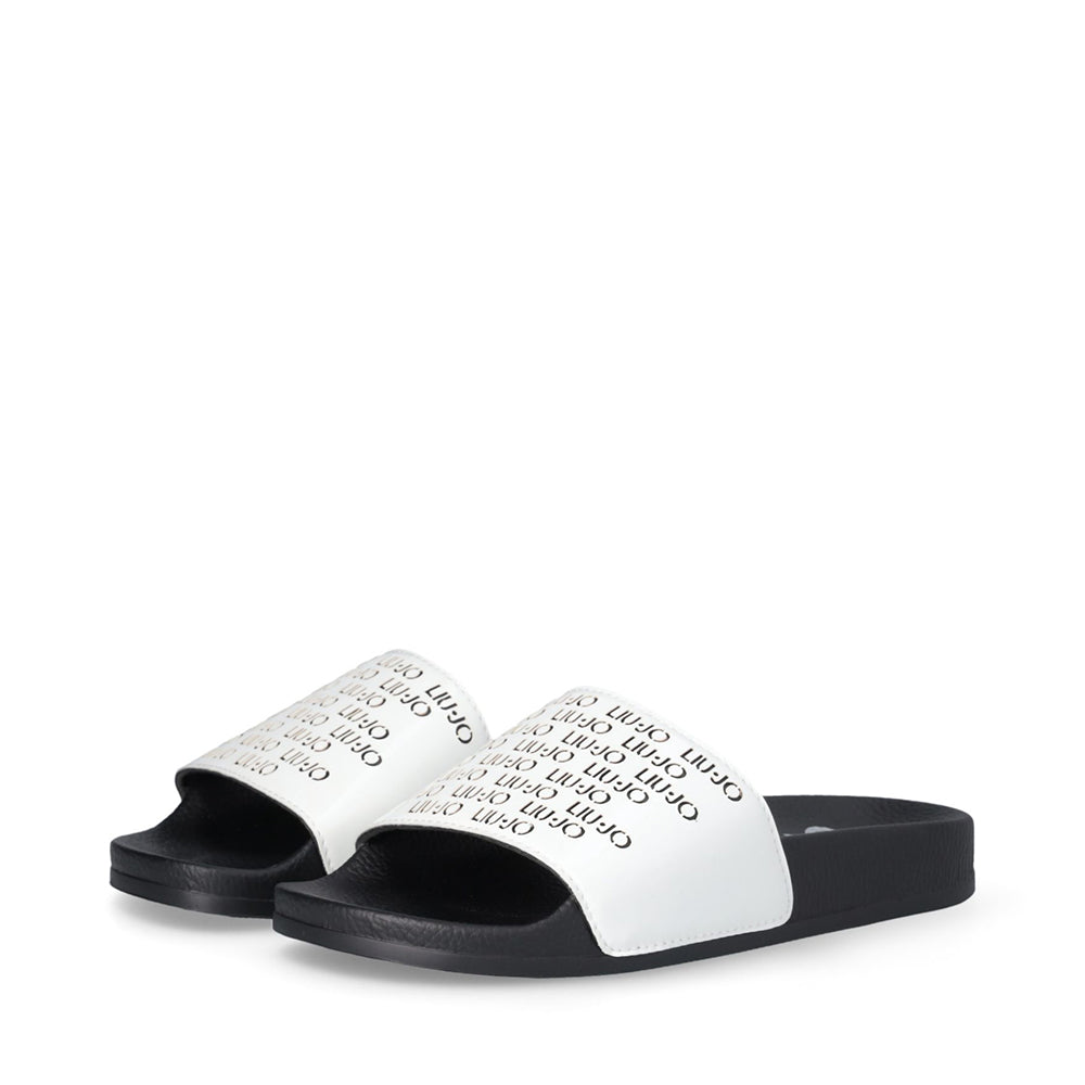 LIU JO Damen-Slipper aus Gummi mit Logoband Kos 18, Weiß und Schwarz