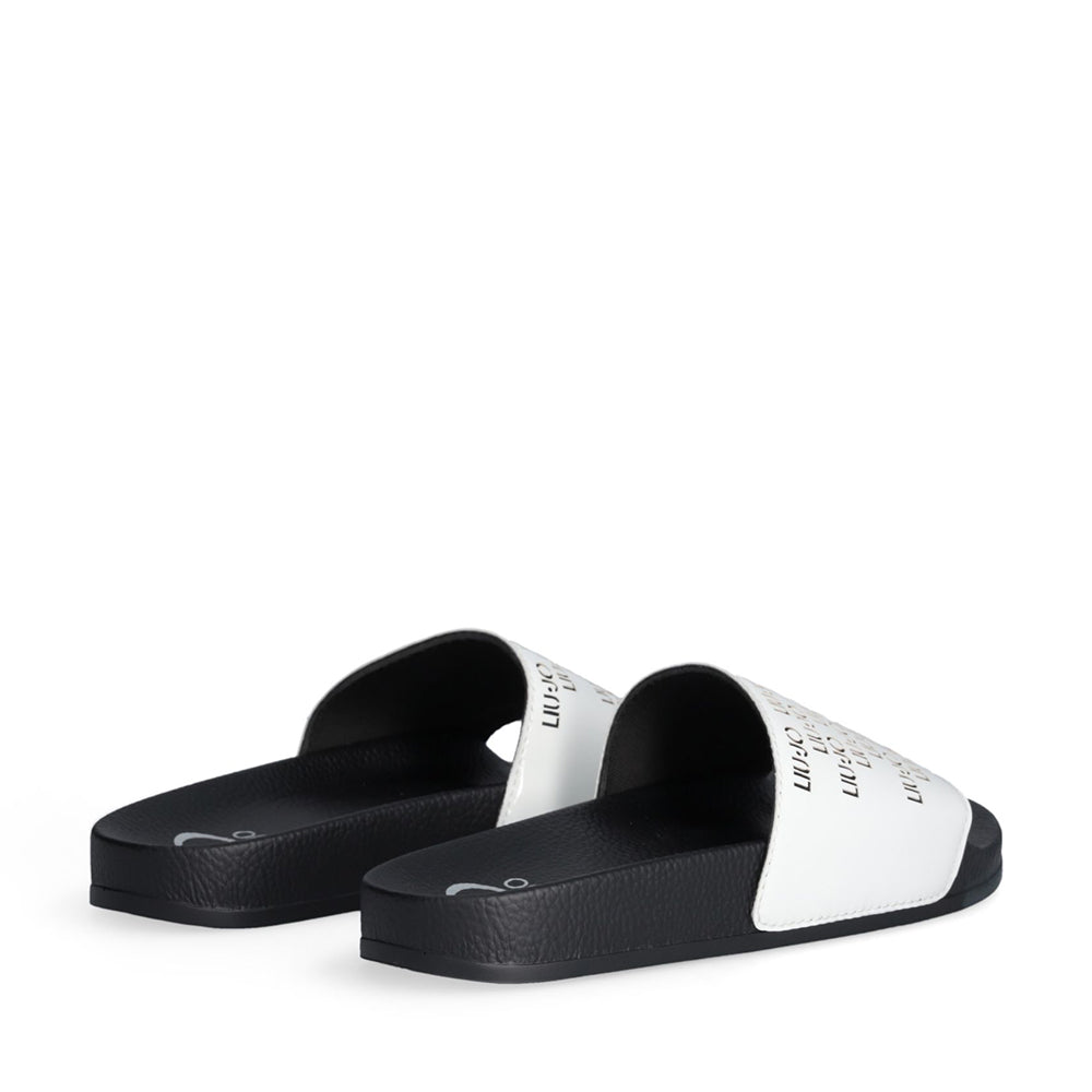 LIU JO Damen-Slipper aus Gummi mit Logoband Kos 18, Weiß und Schwarz