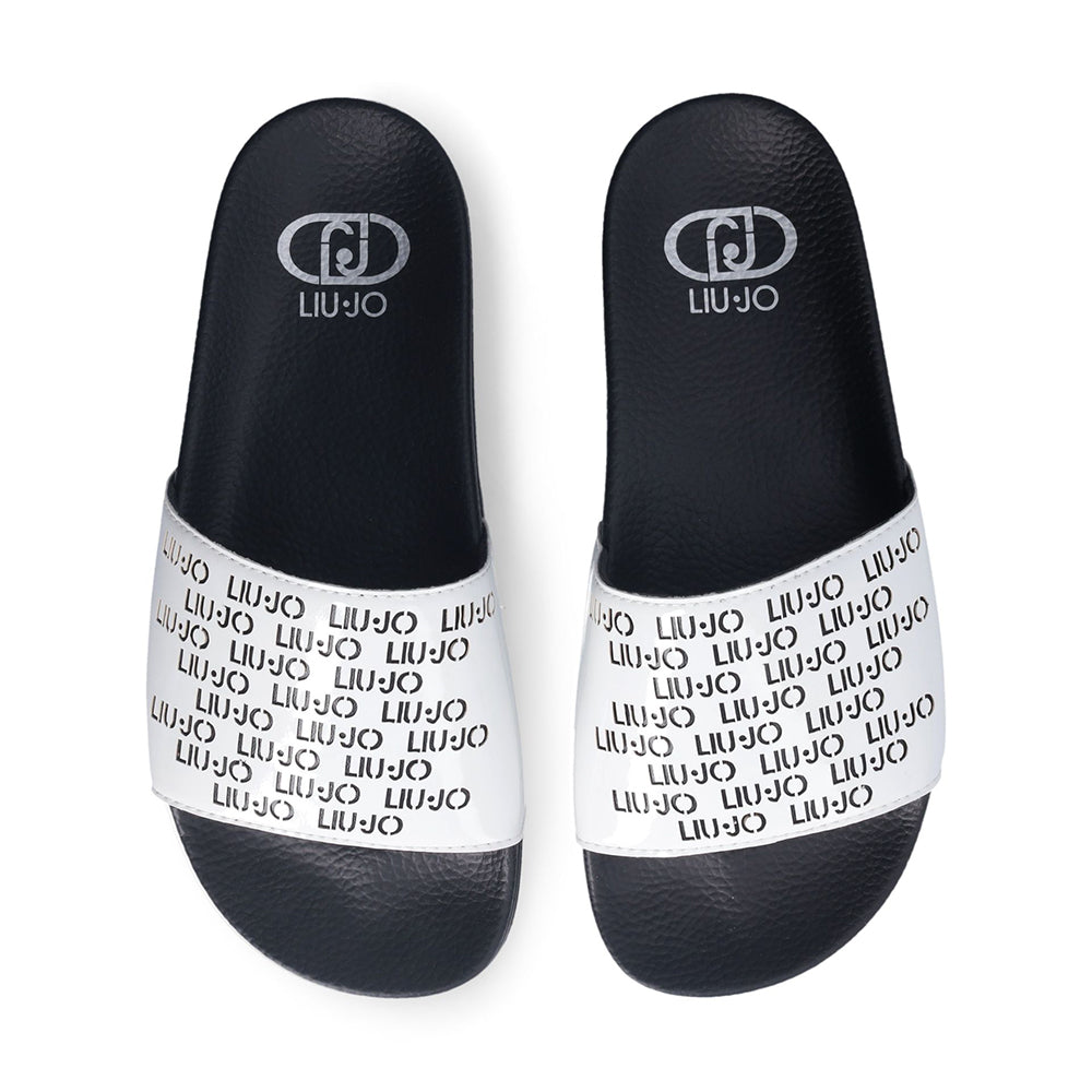LIU JO Damen-Slipper aus Gummi mit Logoband Kos 18, Weiß und Schwarz