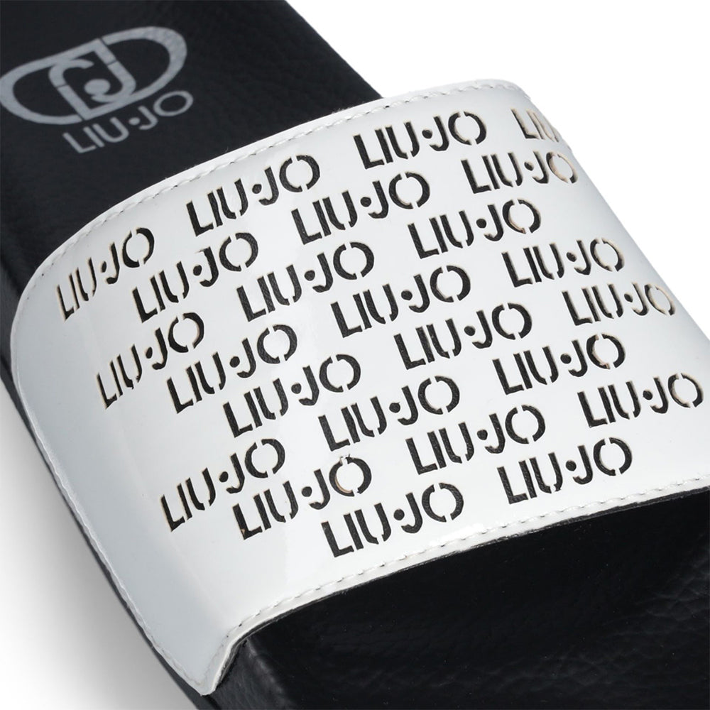 LIU JO Damen-Slipper aus Gummi mit Logoband Kos 18, Weiß und Schwarz