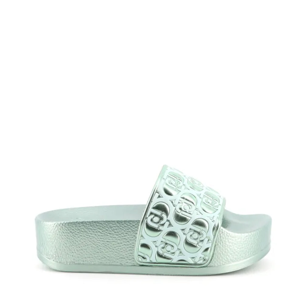 Ciabatte Platform in Gomma LIU JO Mykonos 01 con Fascia Logata Metallic Turquoise