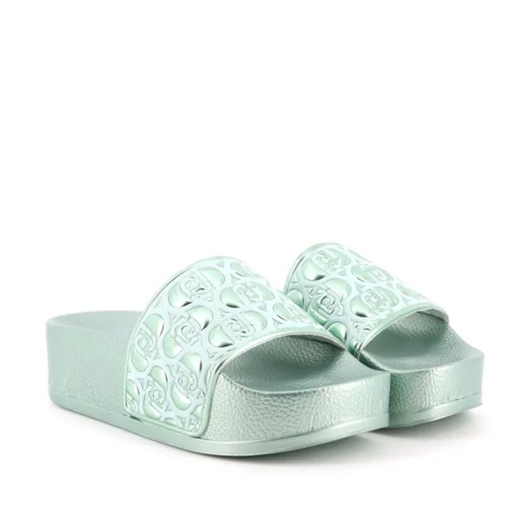 Ciabatte Platform in Gomma LIU JO Mykonos 01 con Fascia Logata Metallic Turquoise