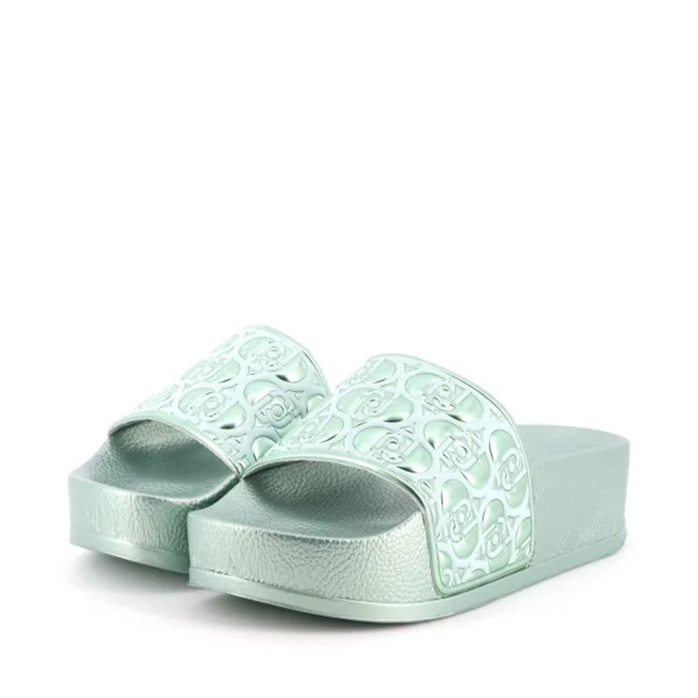 Ciabatte Platform in Gomma LIU JO Mykonos 01 con Fascia Logata Metallic Turquoise
