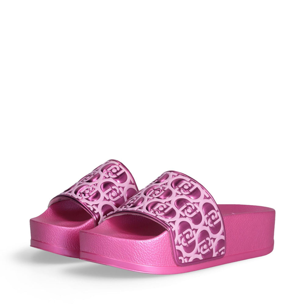 Ciabatte Platform in Gomma LIU JO Mykonos 01 con Fascia Logata Metallic Dark Pink