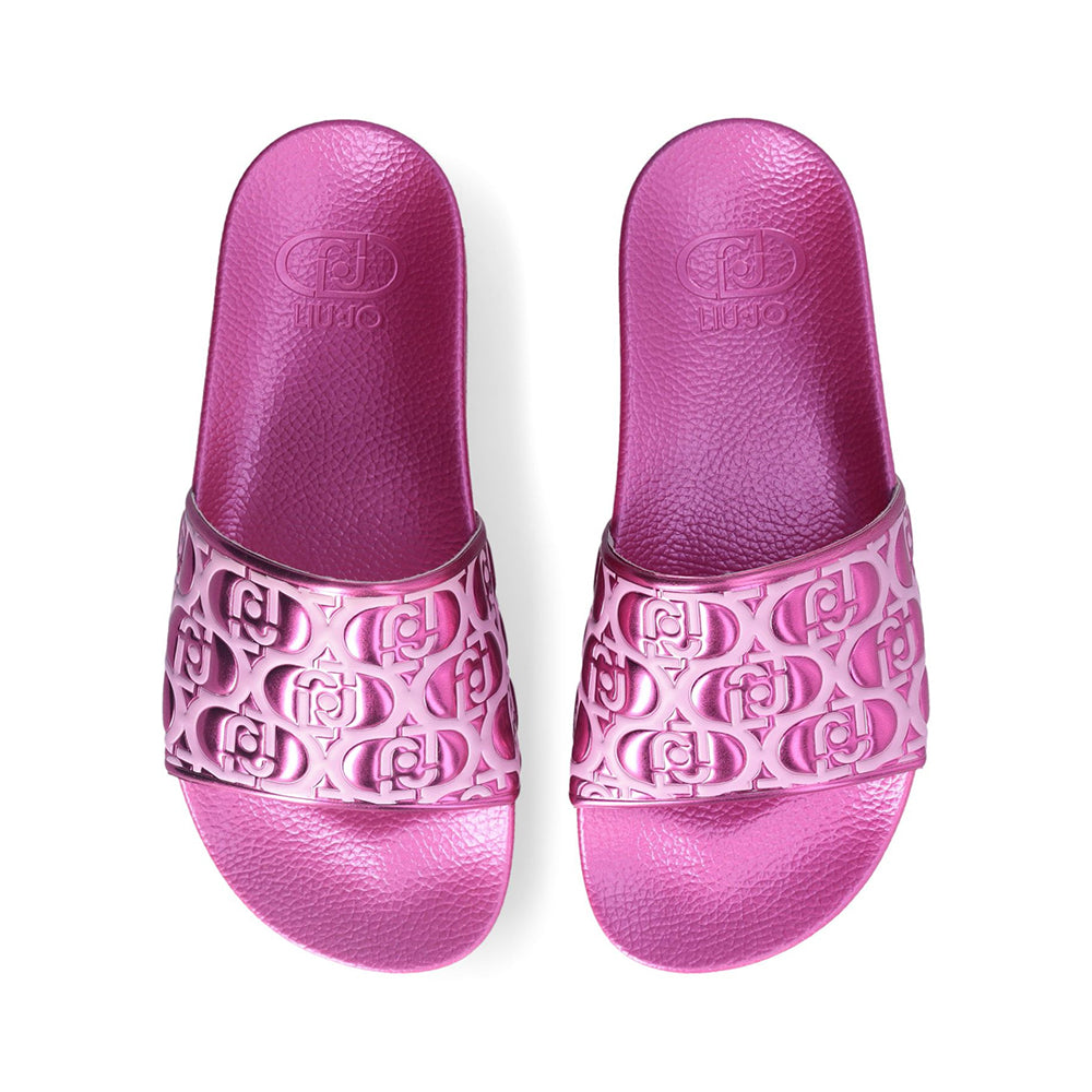 Ciabatte Platform in Gomma LIU JO Mykonos 01 con Fascia Logata Metallic Dark Pink