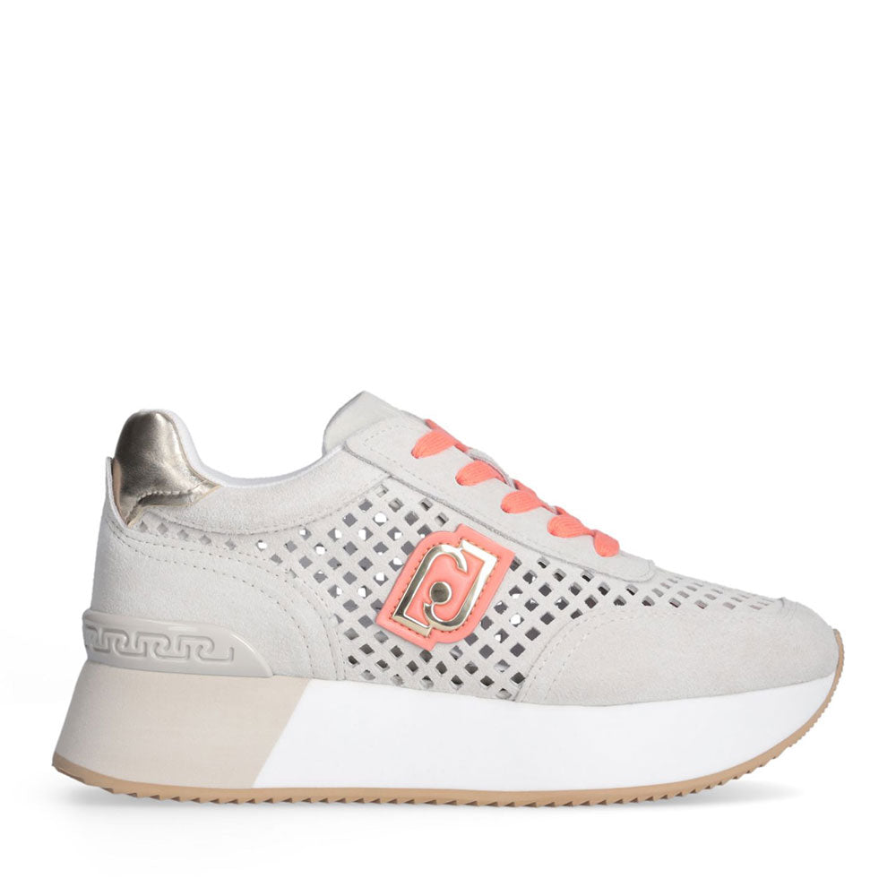 Sneakers Platform LIU JO Dreamy 11 in Suede Traforato con Inserti Laminati colore Purity