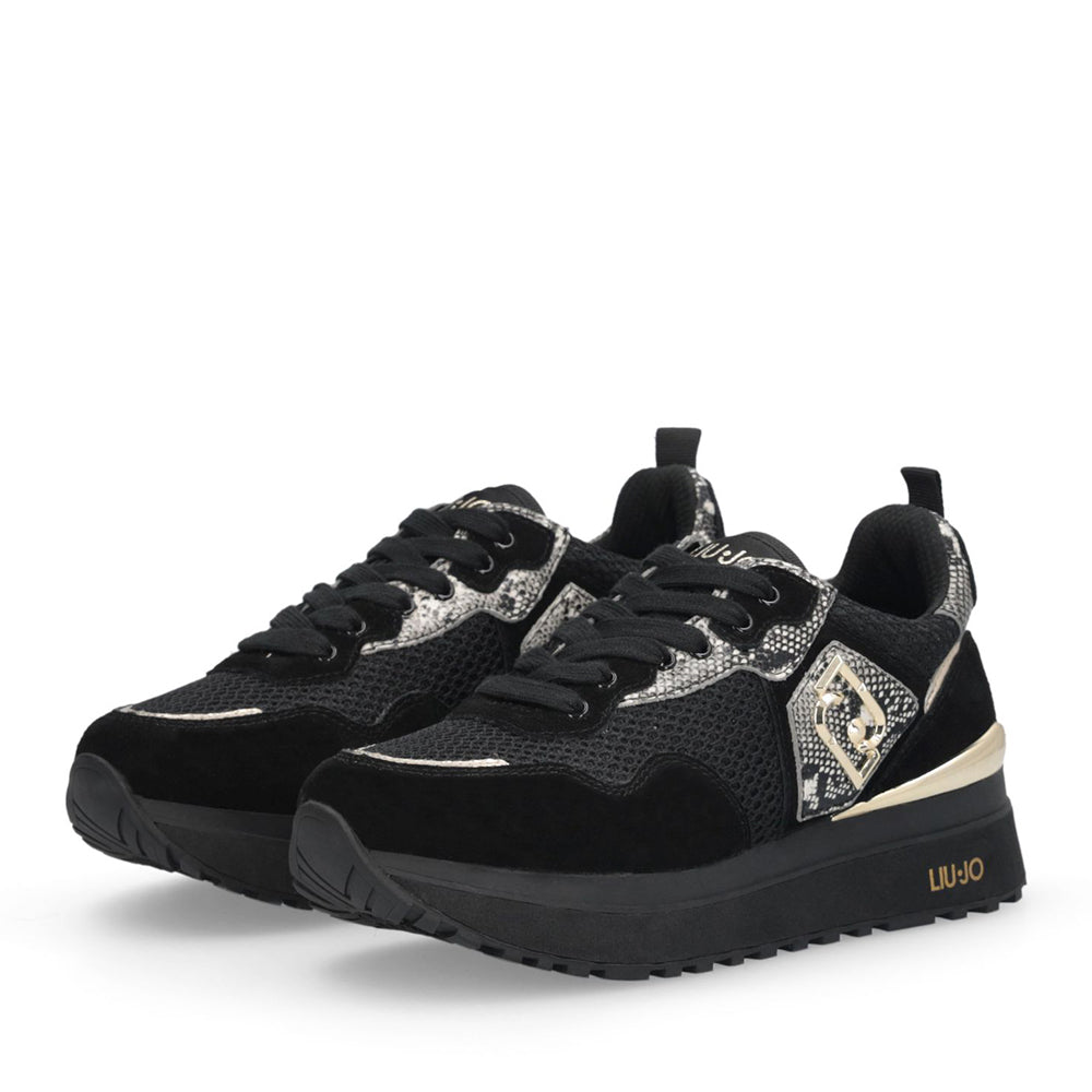 Sneakers Platform Donna LIU JO Maxi Wonder 01 in Suede e Mesh con Stampa Pitone Black