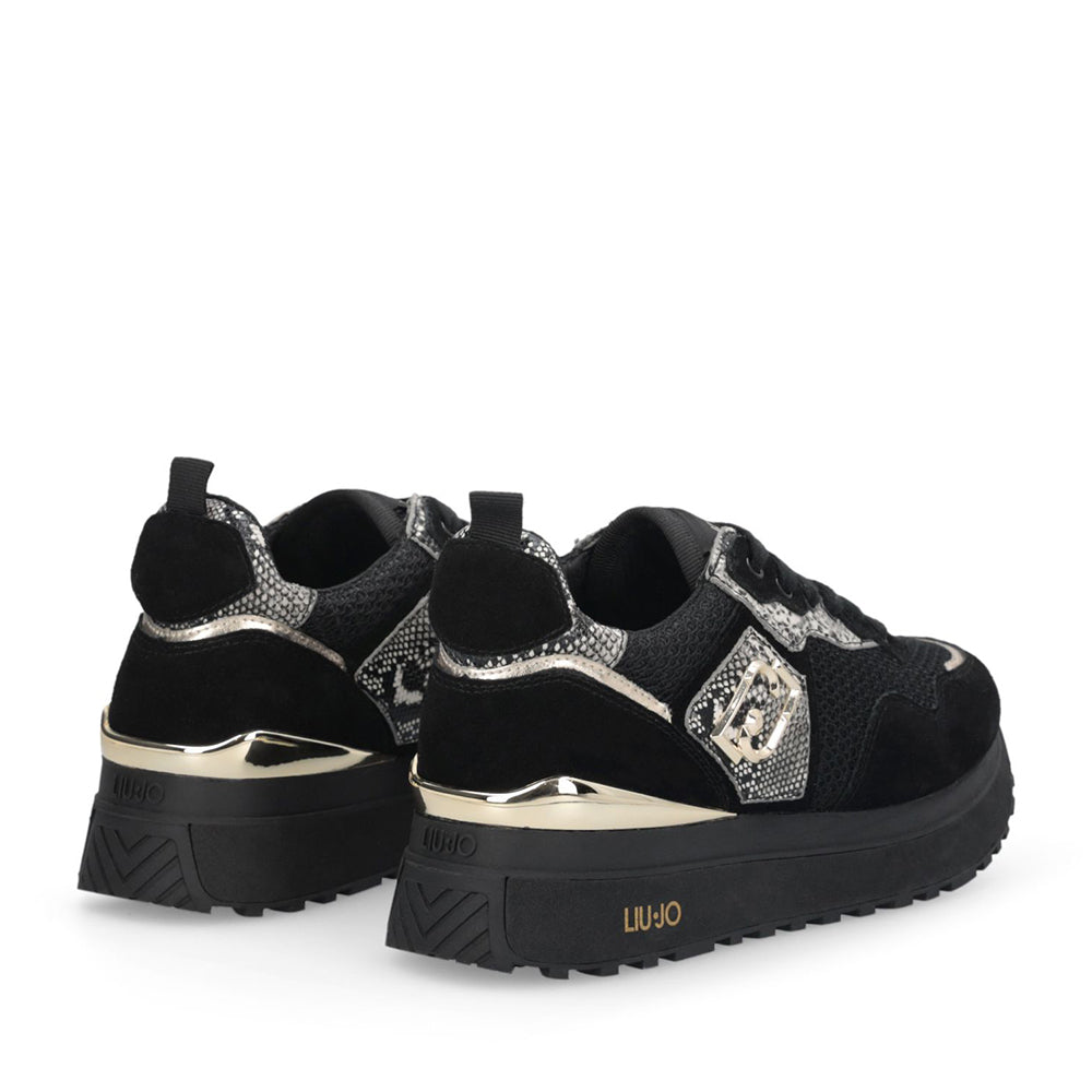 Sneakers Platform Donna LIU JO Maxi Wonder 01 in Suede e Mesh con Stampa Pitone Black