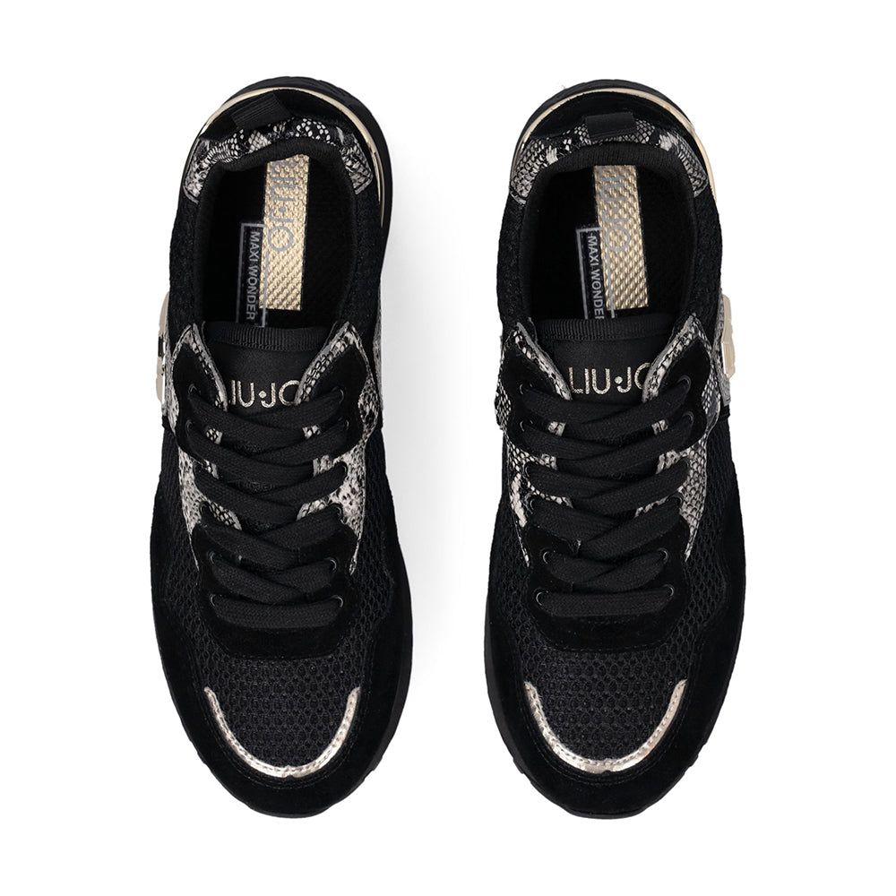 Sneakers Platform Donna LIU JO Maxi Wonder 01 in Suede e Mesh con Stampa Pitone Black