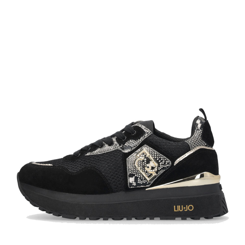Sneakers Platform Donna LIU JO Maxi Wonder 01 in Suede e Mesh con Stampa Pitone Black