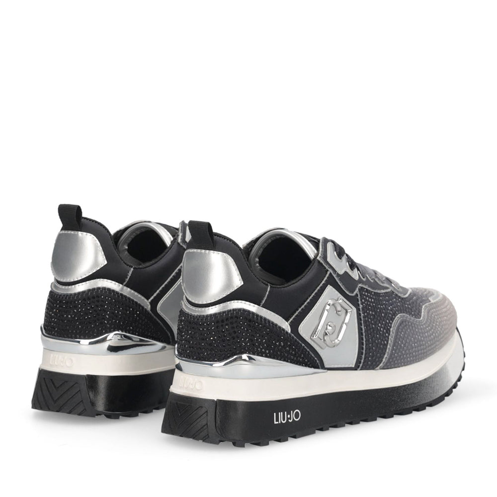 Sneakers Platform Donna LIU JO Maxi Wonder 01 in Raso Sfumato e Strass Black e White