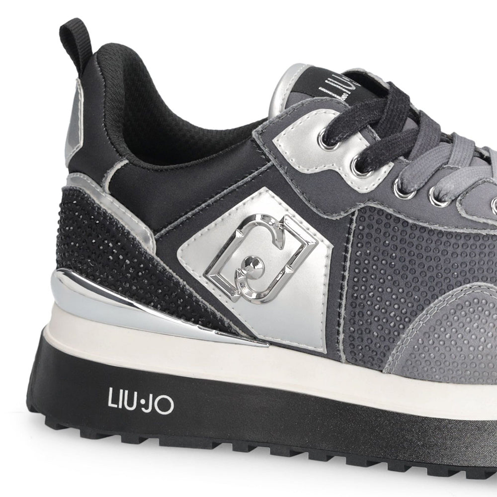 Sneakers Platform Donna LIU JO Maxi Wonder 01 in Raso Sfumato e Strass Black e White