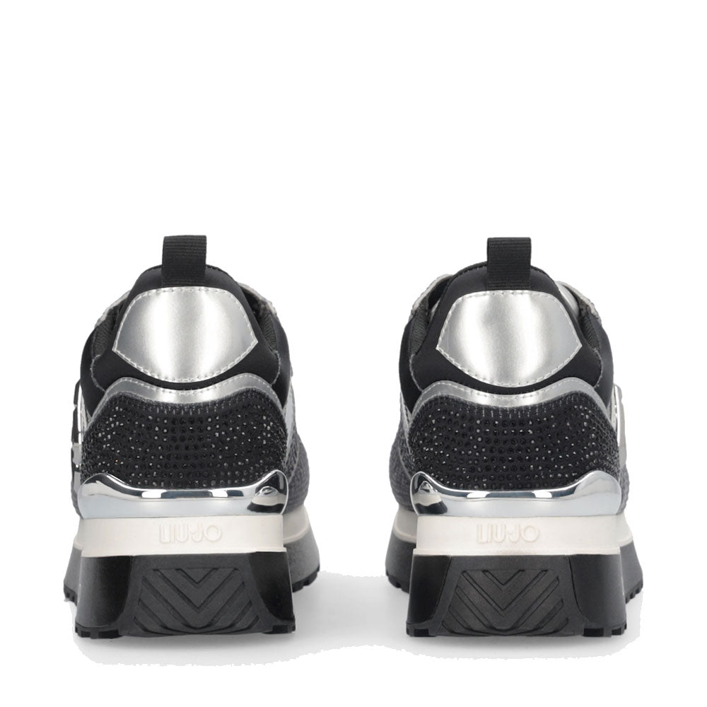 Sneakers Platform Donna LIU JO Maxi Wonder 01 in Raso Sfumato e Strass Black e White