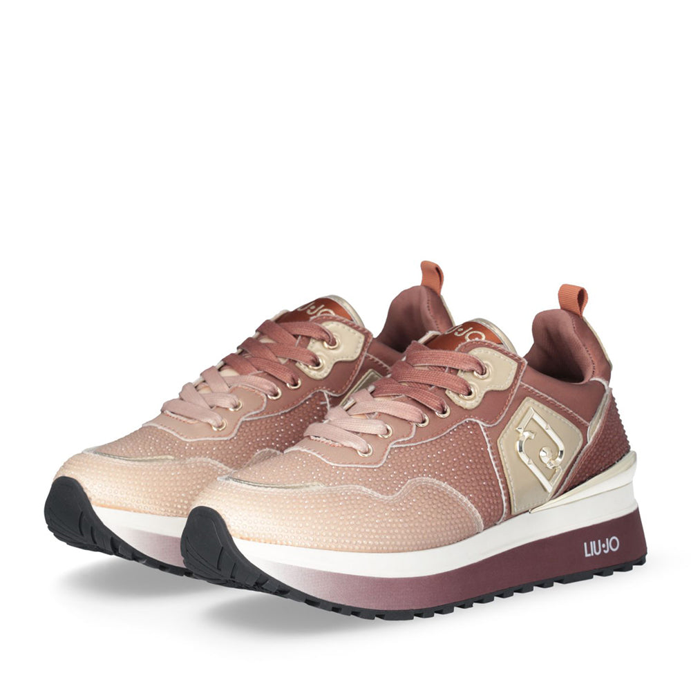 Sneakers Platform Donna LIU JO Maxi Wonder 01 in Raso Sfumato e Strass Ginger Bread e Milk