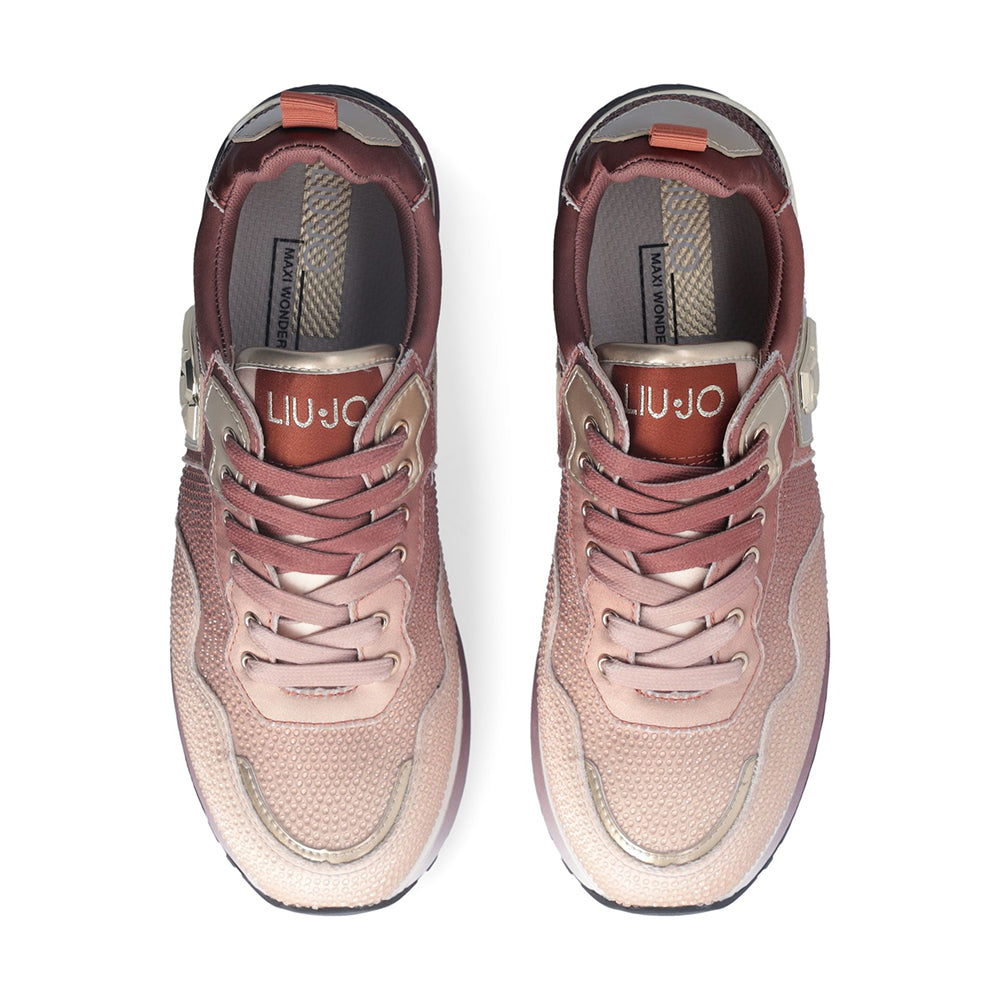 Sneakers Platform Donna LIU JO Maxi Wonder 01 in Raso Sfumato e Strass Ginger Bread e Milk