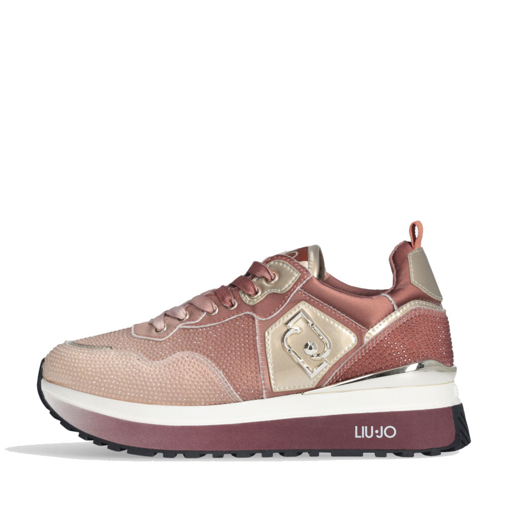 Sneakers Platform Donna LIU JO Maxi Wonder 01 in Raso Sfumato e Strass Ginger Bread e Milk