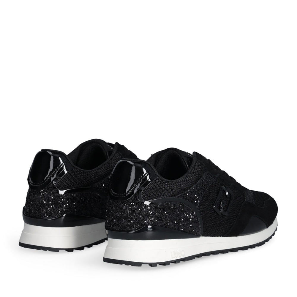 Sneakers Running LIU JO Maxi Wonder Low 02 in Glitter Mesh e Suede Nero