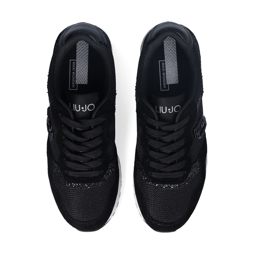 Sneakers Running LIU JO Maxi Wonder Low 02 in Glitter Mesh e Suede Nero