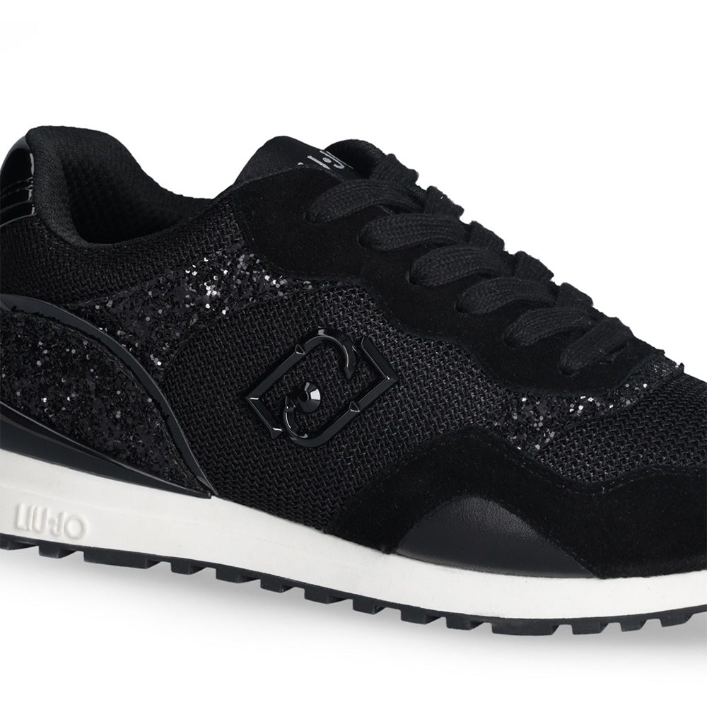 Sneakers Running LIU JO Maxi Wonder Low 02 in Glitter Mesh e Suede Nero