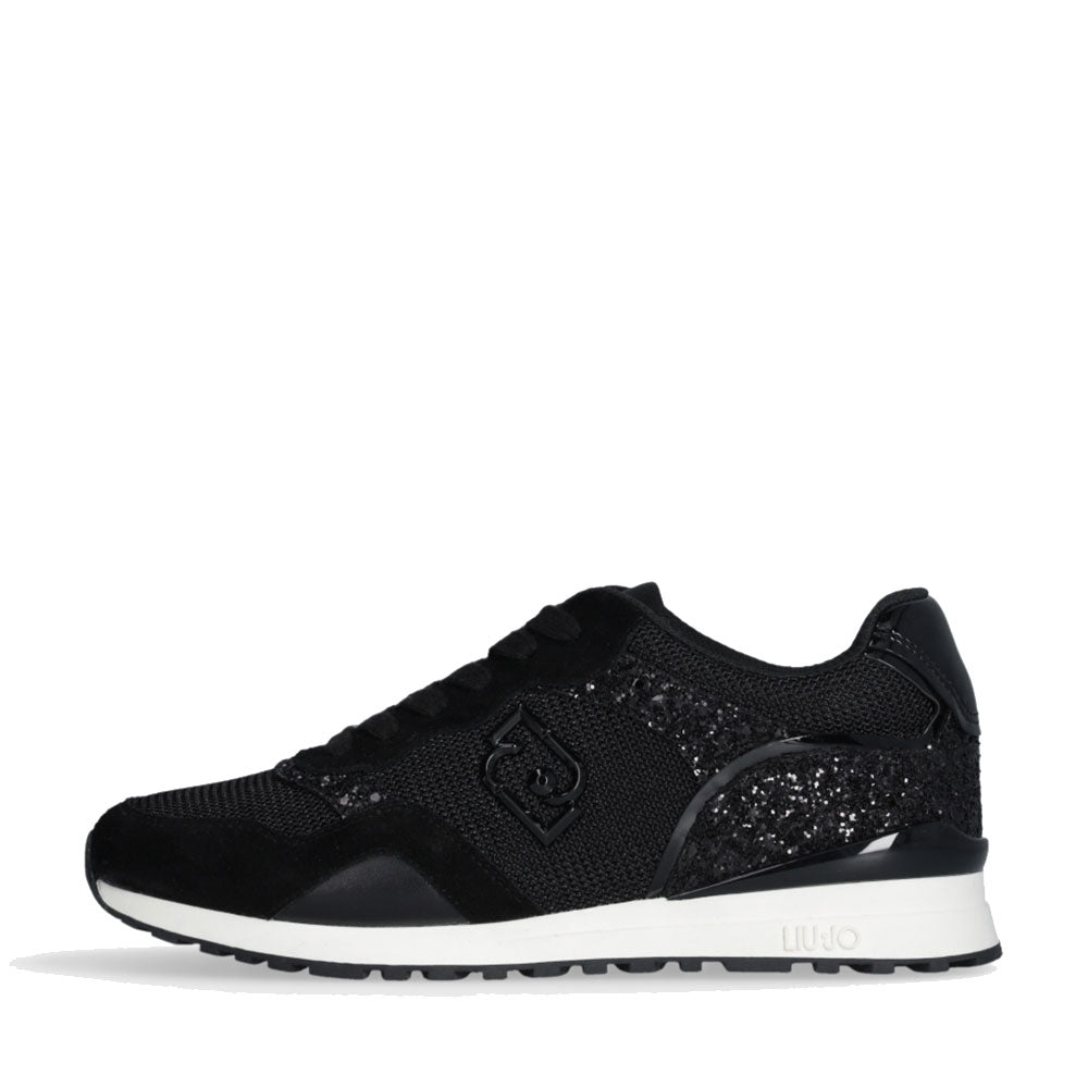 Sneakers Running LIU JO Maxi Wonder Low 02 in Glitter Mesh e Suede Nero
