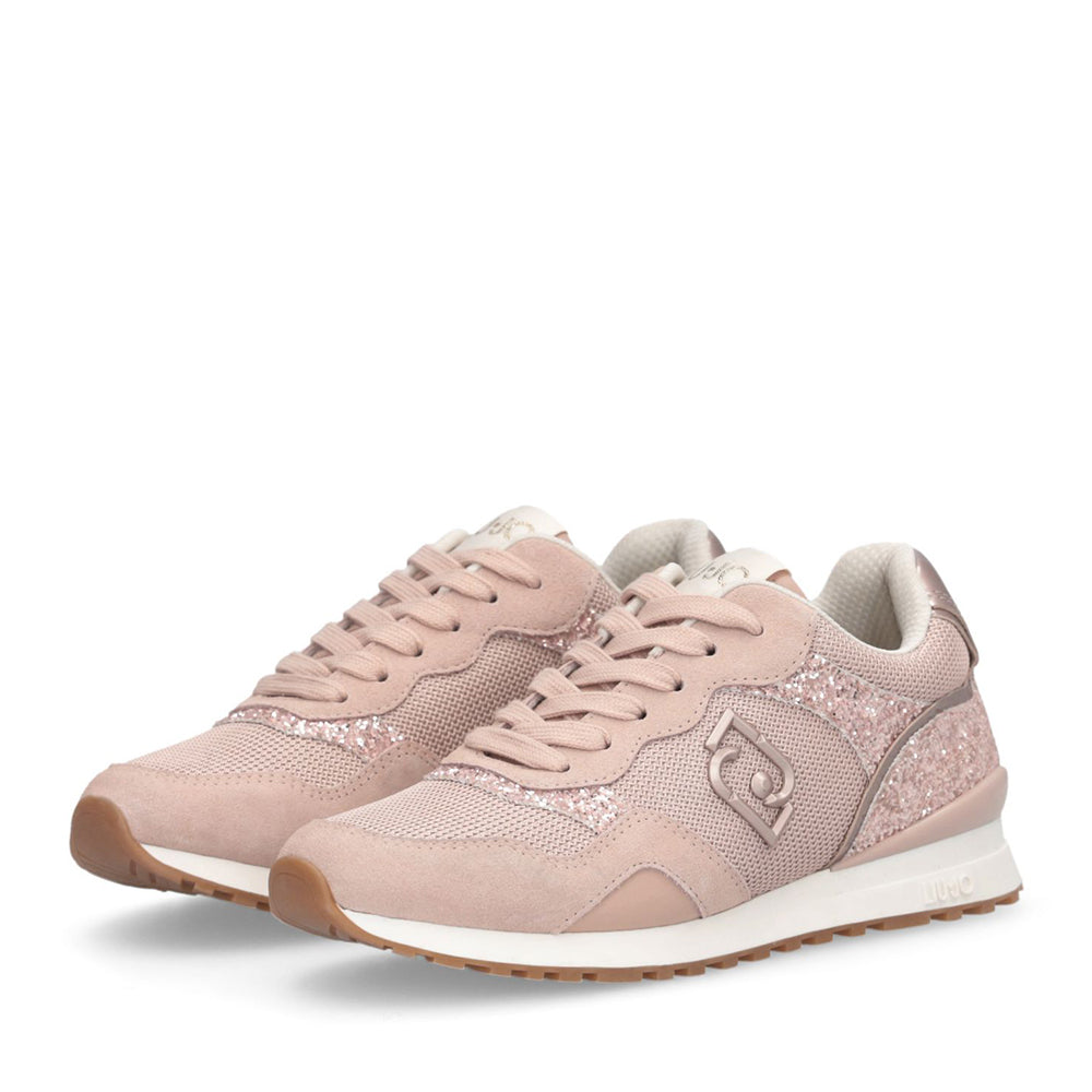 Sneakers Running LIU JO Maxi Wonder Low 02 in Glitter Mesh e Suede Nude