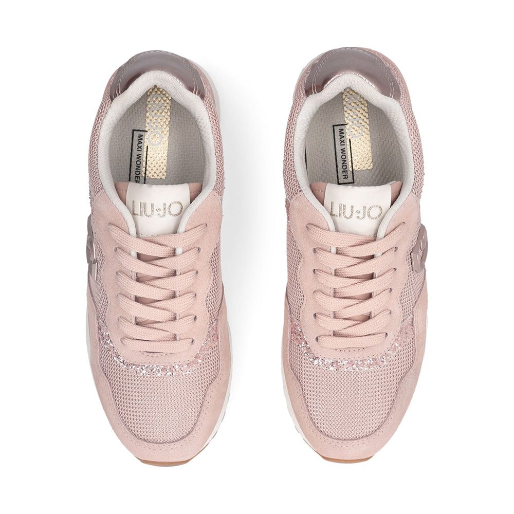 Sneakers Running LIU JO Maxi Wonder Low 02 in Glitter Mesh e Suede Nude