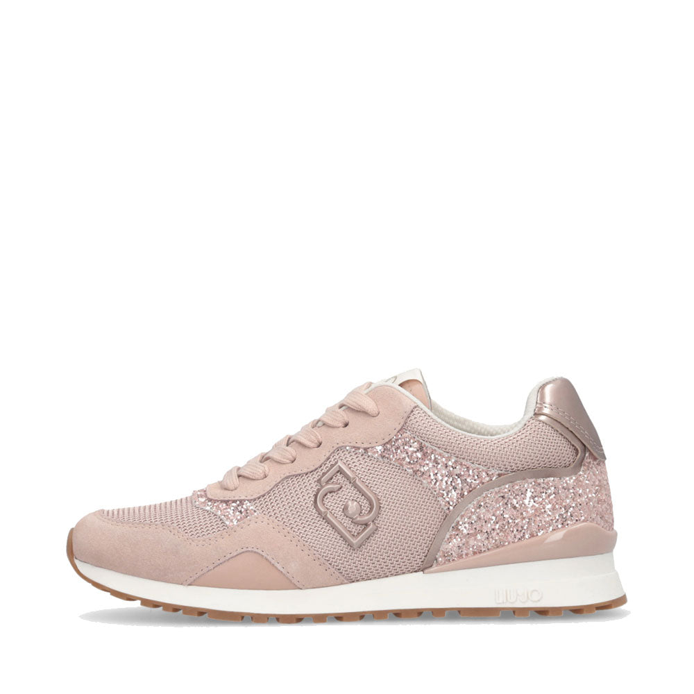 Sneakers Running LIU JO Maxi Wonder Low 02 in Glitter Mesh e Suede Nude