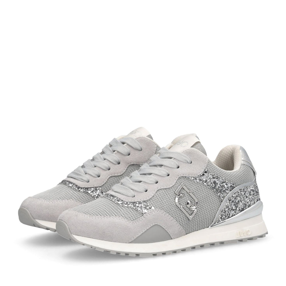 Sneakers Running LIU JO Maxi Wonder Low 02 in Glitter Mesh e Suede Loft Silver