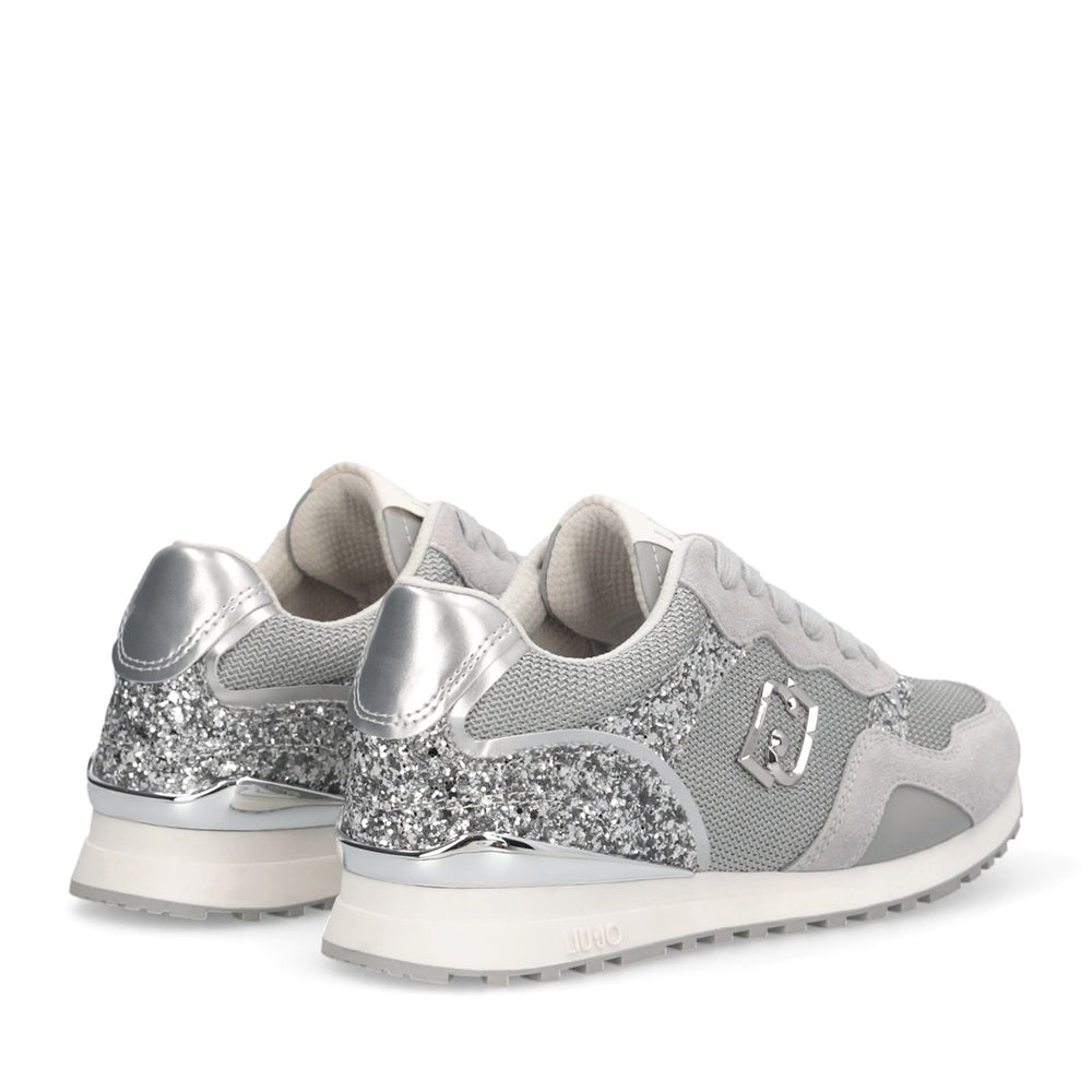 Sneakers Running LIU JO Maxi Wonder Low 02 in Glitter Mesh e Suede Loft Silver