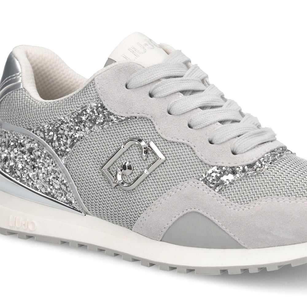 Sneakers Running LIU JO Maxi Wonder Low 02 in Glitter Mesh e Suede Loft Silver
