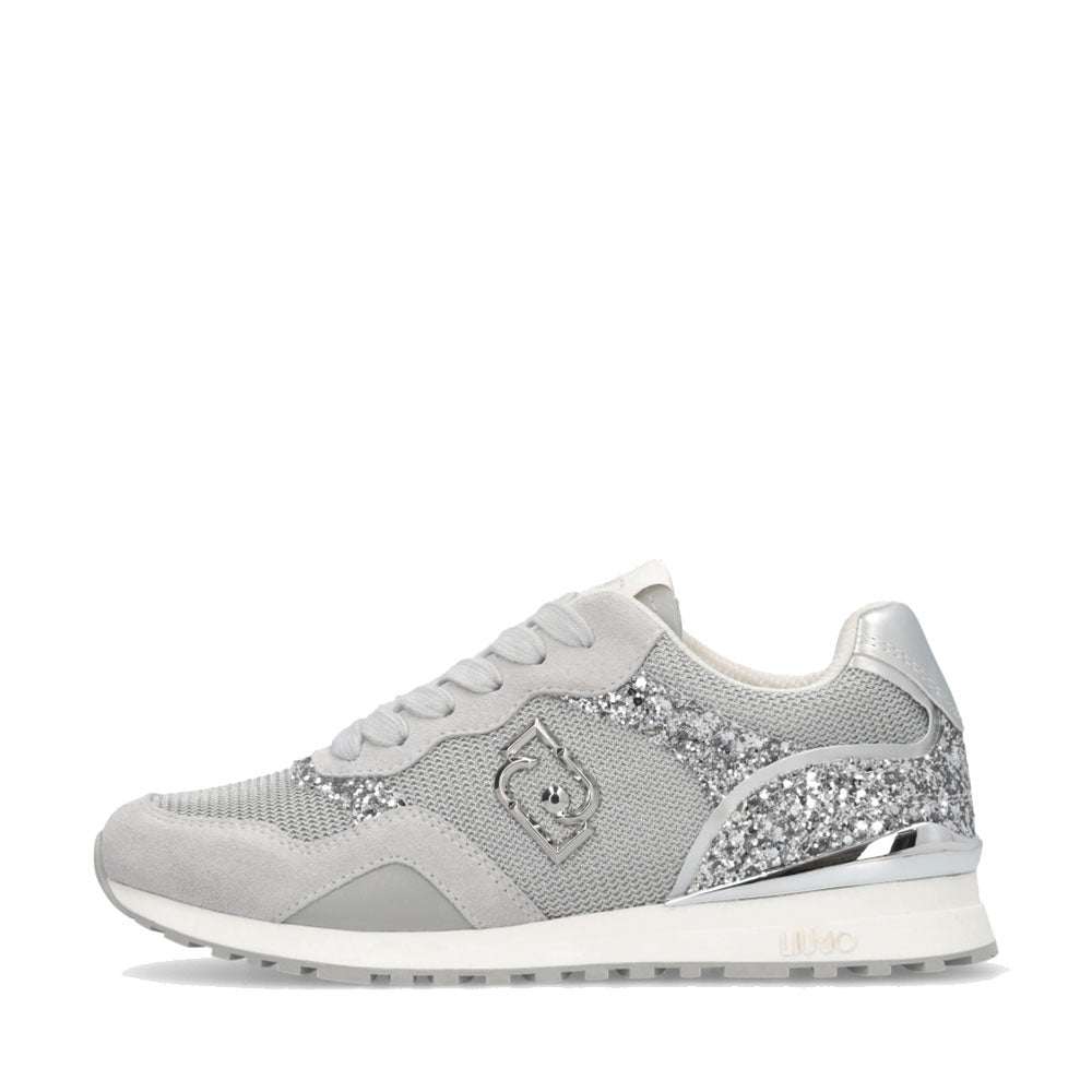 Sneakers Running LIU JO Maxi Wonder Low 02 in Glitter Mesh e Suede Loft Silver