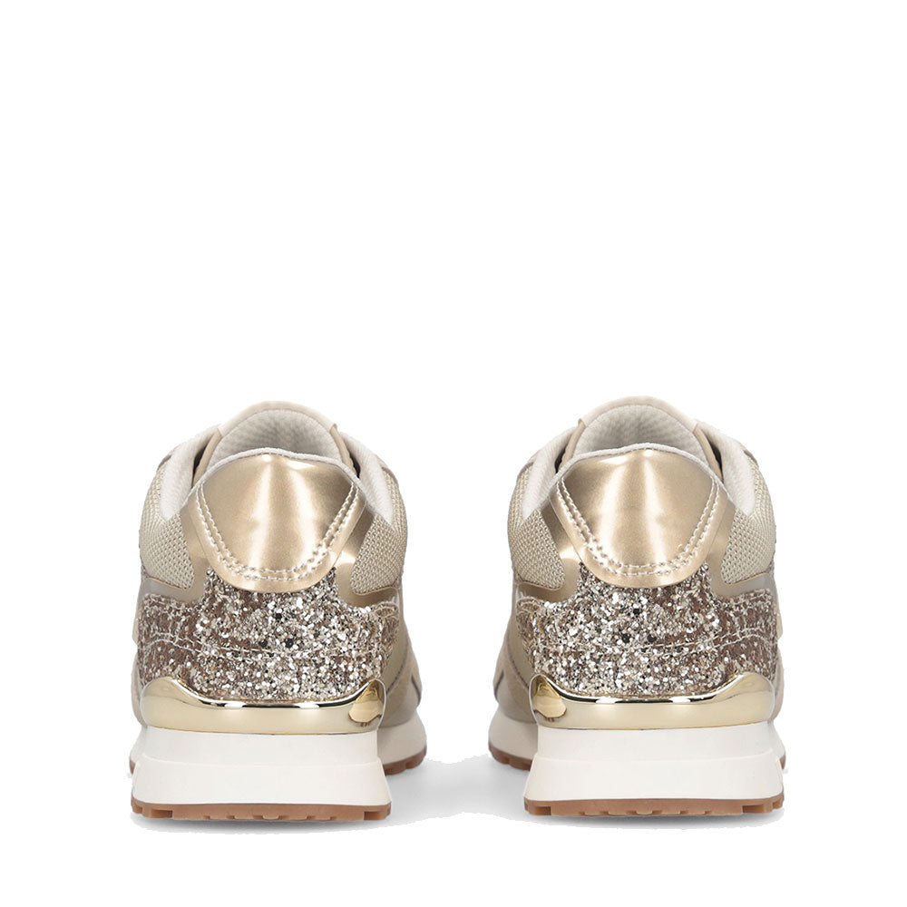 Sneakers Running LIU JO Maxi Wonder Low 02 in Glitter Mesh e Suede Corda Light Gold