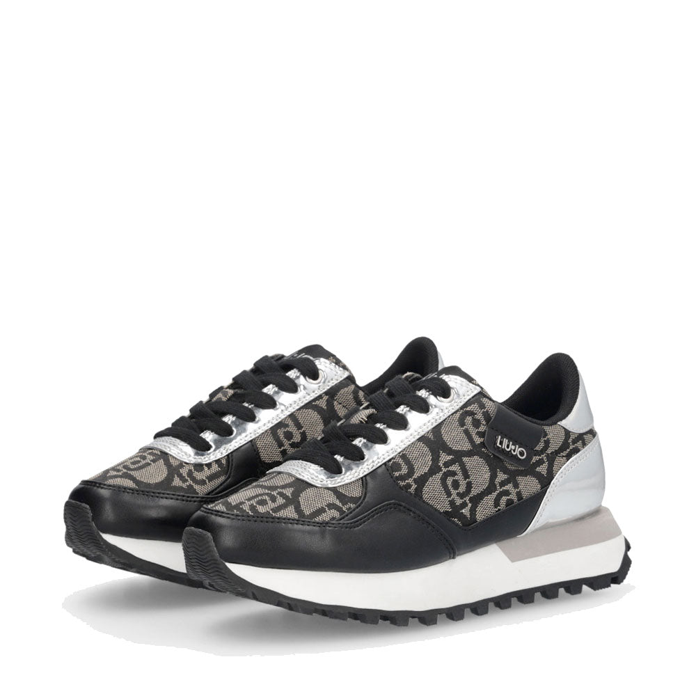 Sneakers Running LIU JO Evelyn 915 in Tessuto Jacquard con Logo Monogram Black Silver