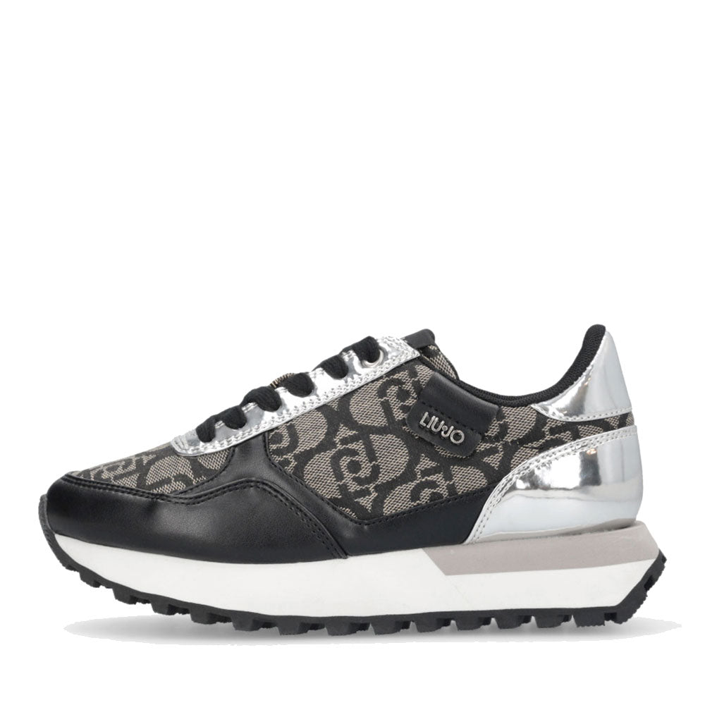 Sneakers Running LIU JO Evelyn 915 in Tessuto Jacquard con Logo Monogram Black Silver
