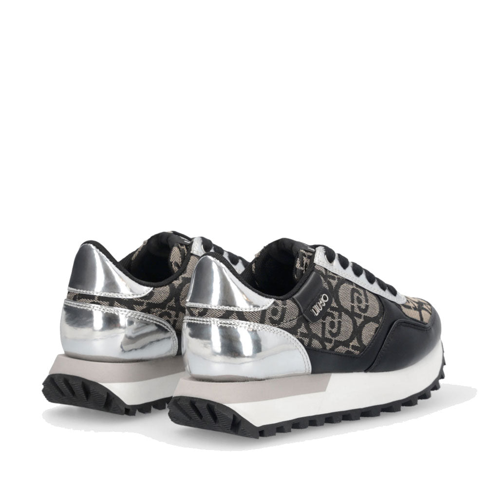 Sneakers Running LIU JO Evelyn 915 in Tessuto Jacquard con Logo Monogram Black Silver